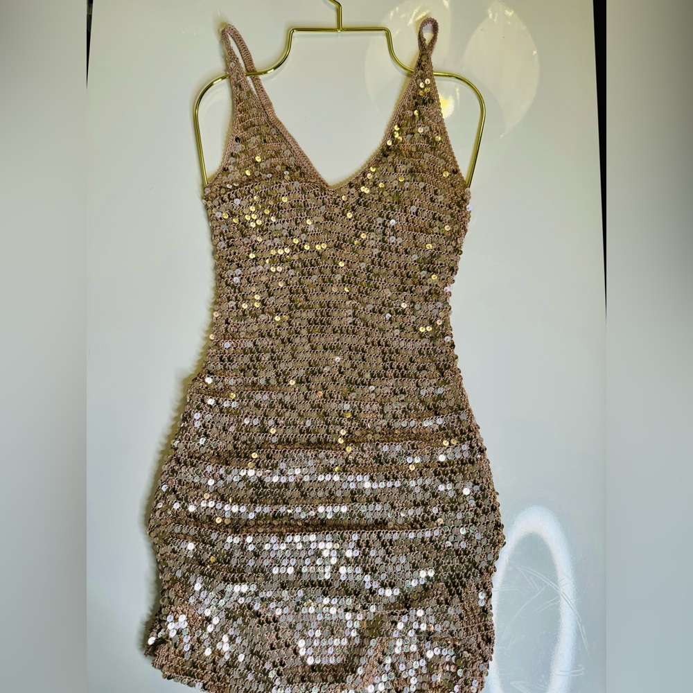 Retrofete - Ellian Sequin Dress - NEW - Large - Champagne Rose Gold - Picture 9 of 17